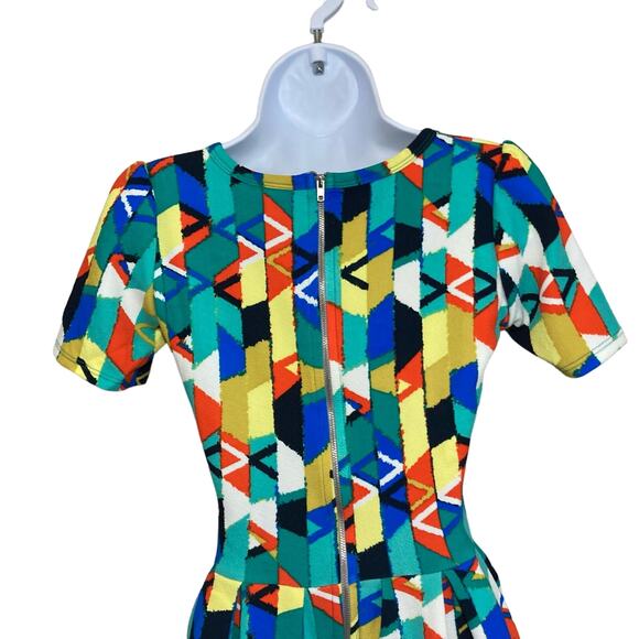 NEW LuLalRoe Amelia Dress Colorful Fit Flare Geometric Pattern Pleat Stretch XXS - Picture 12 of 16